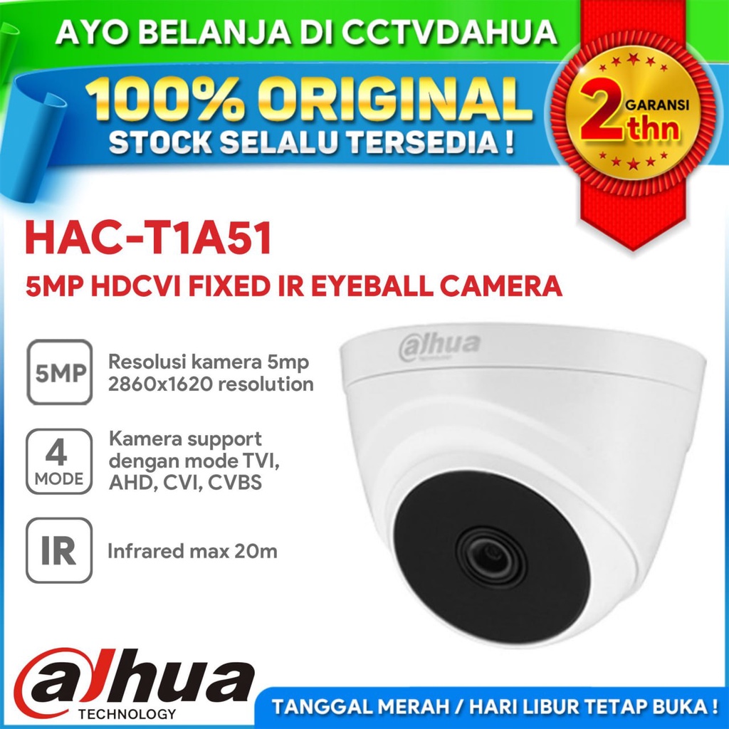 DAHUA HAC-T1A51P-S2 COOPER HDCVI 5MP FIXED IR INDOOR BERGARANSI RESMI