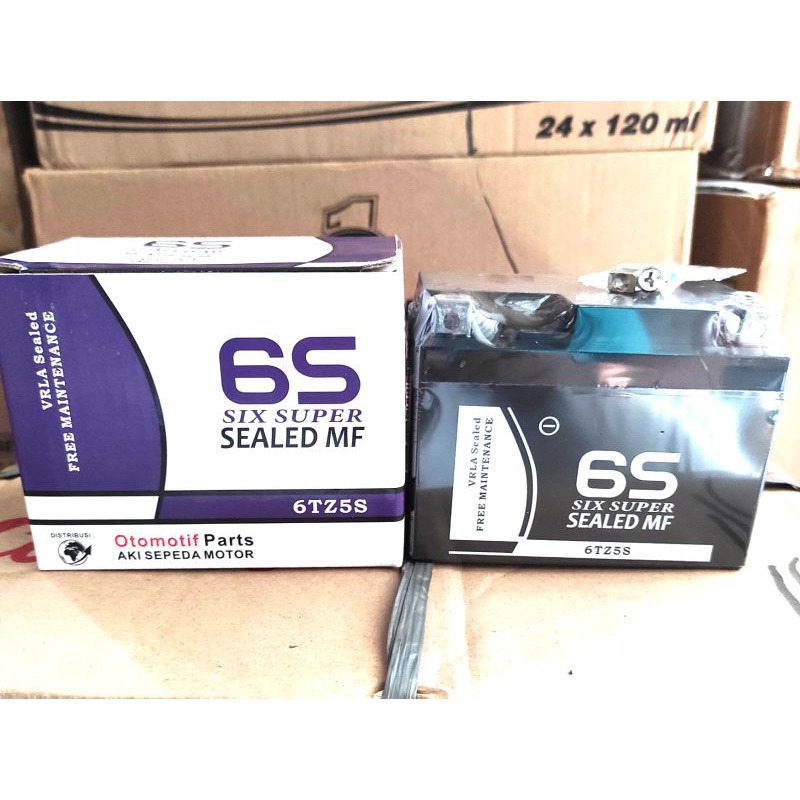 AKI KERING MERK 6S (SIX SUPER)  TYPE 6TZ5S UNTUK MOTOR MATIC HONDA, YAMAHA, SUZUKI