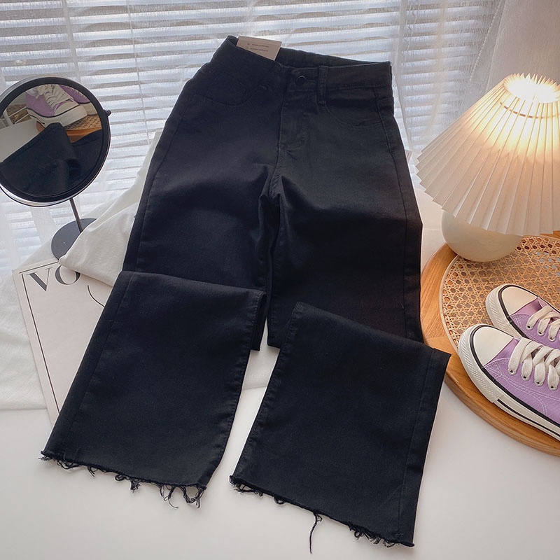 Hitam Highwaist Kulot Jeans Wanita Loose / Celana Jeans Wanita Rawis Import