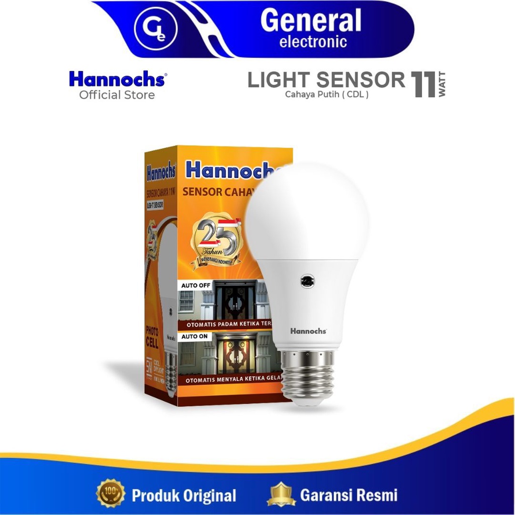 Lampu Led Light Sensor Cahaya Otomatis Hannochs 6w 9w 11w 30w Cahaya Putih