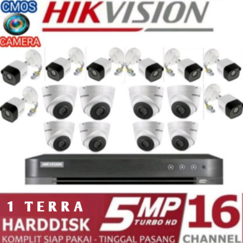 PAKET CCTV HIKVISION 5MP TURBO-HD 16 CHANNEL 8 KAMERA + HDD 1 TERRA