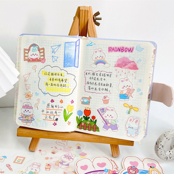 4 Pcs Kawaii Kelinci Stiker DIY Kartun Stiker Gadis Lucu Jurnal Stiker Diary Ponsel Stiker Dekorasi