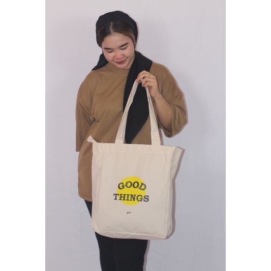 Totebag Wanita Kanvas Aesthestic Goodthink Pakai Resleting