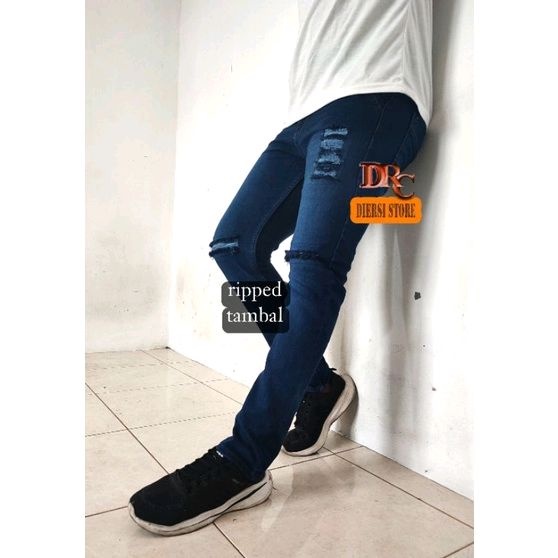 Celana Jeans Sobek pria pakai lapisan/Celana sobek sobek /Celana robek jeans ripped korean style