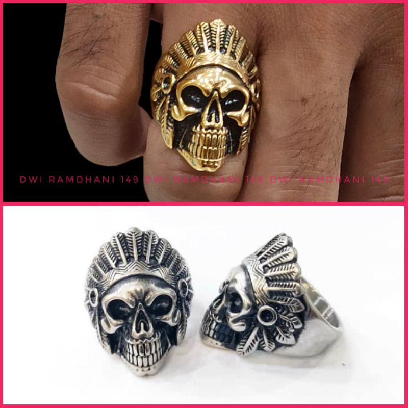 Cincin Titanium Pria Apache Skull Ring Anti Karat