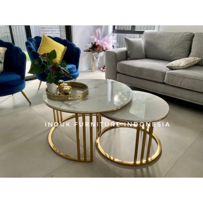 COFEE TABLE NASTING STAINLEES TOP MARMER