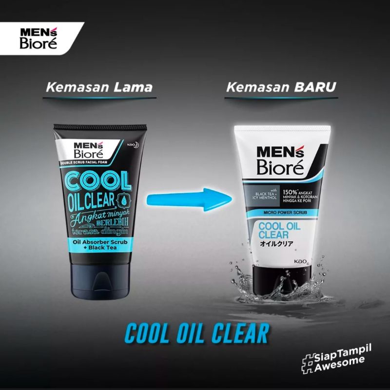 MEN'S BIORE Double Scrub Facial Foam Cool &amp; Oil Clear 100g(kemasan baru)