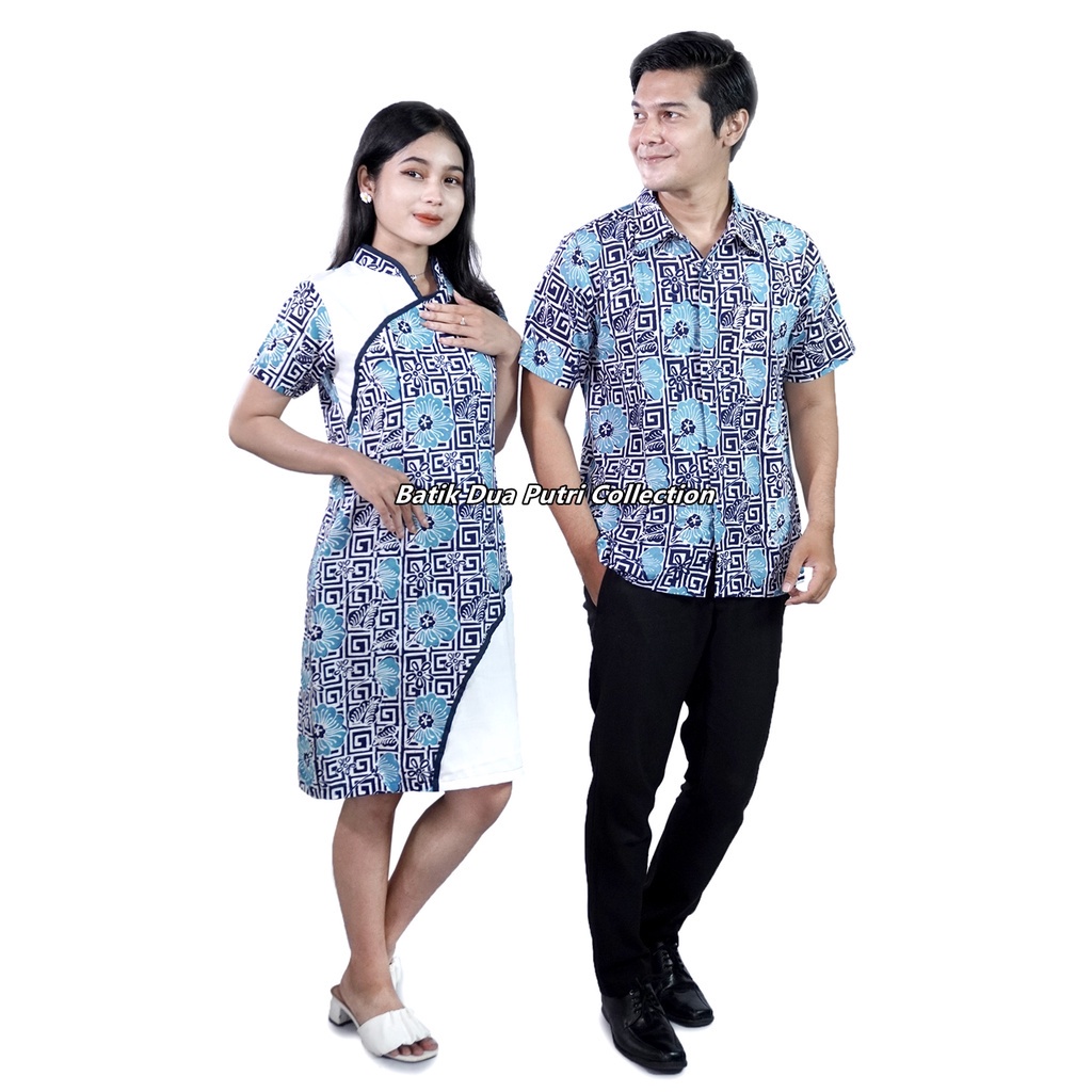 Dress Hem Batik Cap Couple Mawar Kotak  by Batik Dua Putri Collection