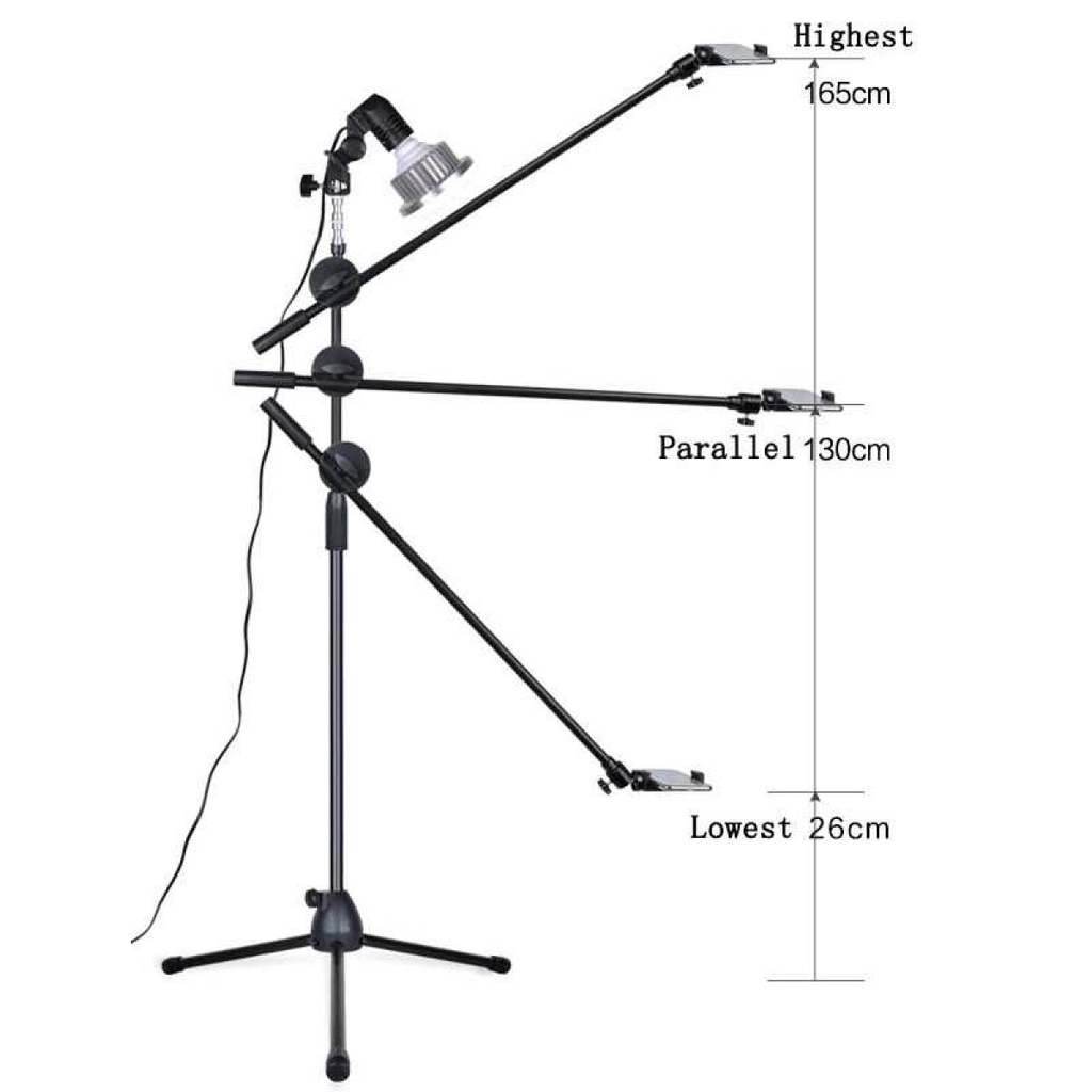 Tripod Stand Lampu Dengan Smartphone Boom Arm Dan LED Light Adjustable