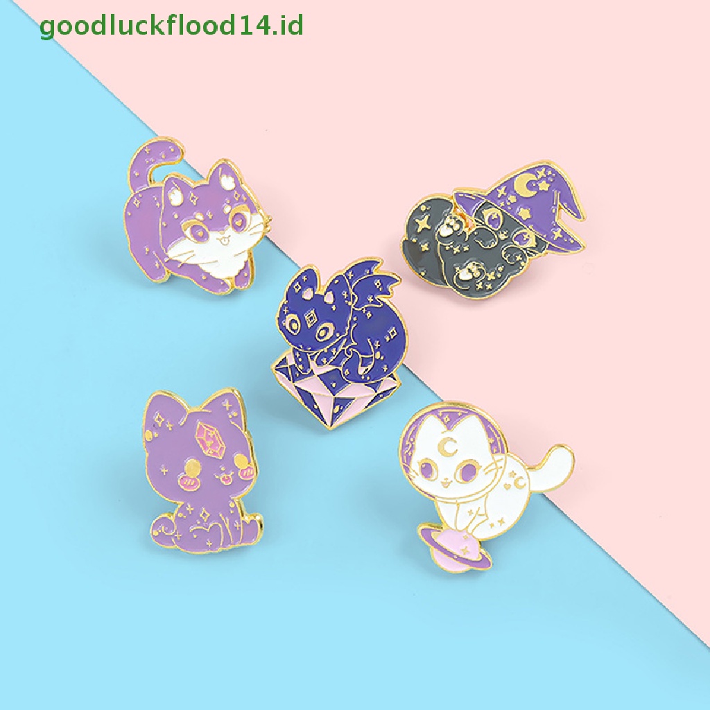 [GOOGFOUR] Bulan Langit Berbintang Kucing Enamel Pin Ungu Topi Penyihir Penyihir Antariksa Kucing Kitten Bros [TOP]