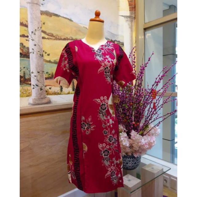 Preloved Baju Wanita Japan Flower Red Dress By CS Fashion Kode B61