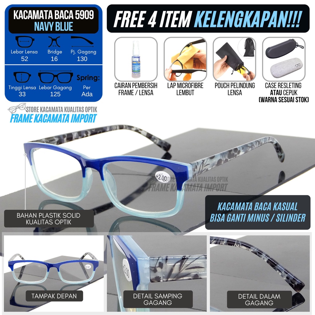 Kacamata Baca +100 s/d +3.00 Kacamata Plus Umur 40 - 60 Tahun