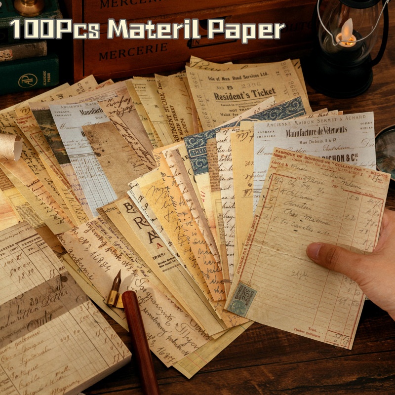 100pcs Retro Bahan Background Paper DIY Dekorasi Akun Tangan Untuk Diary Craft Vintage Aneka Scrapbook Kertas Alat Tulis