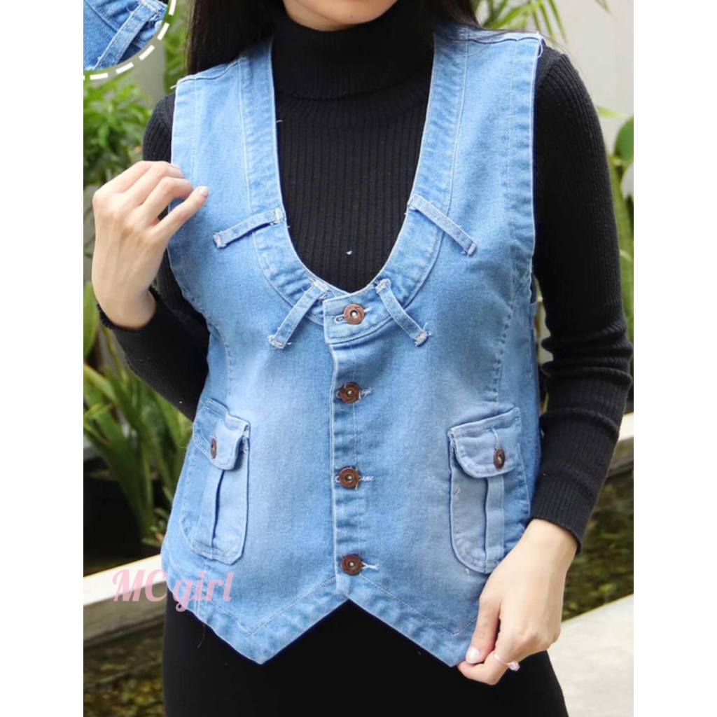 MC girl - Rompi Jeans Wanita / Jaket Jeans Agnes Tanpa Lengan Cewek