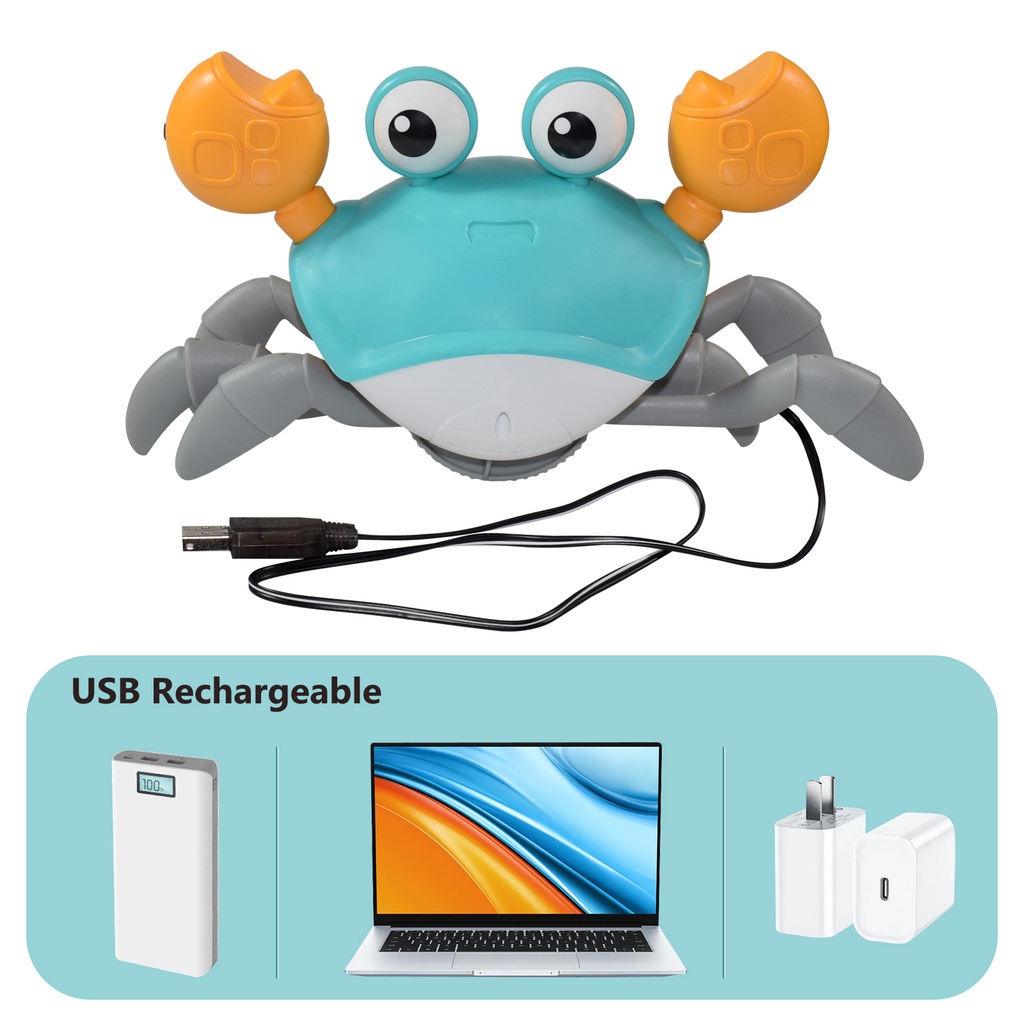 Hadiah Ulang Tahun USB Rechargeable Electronic Sensing Interaktif Berjalan Menari Mainan Kepiting Gurita Bayi Mainan Merangkak Aman ABS Bayi Menyenangkan Waktu Perut Dengan Musik Suara Lampu