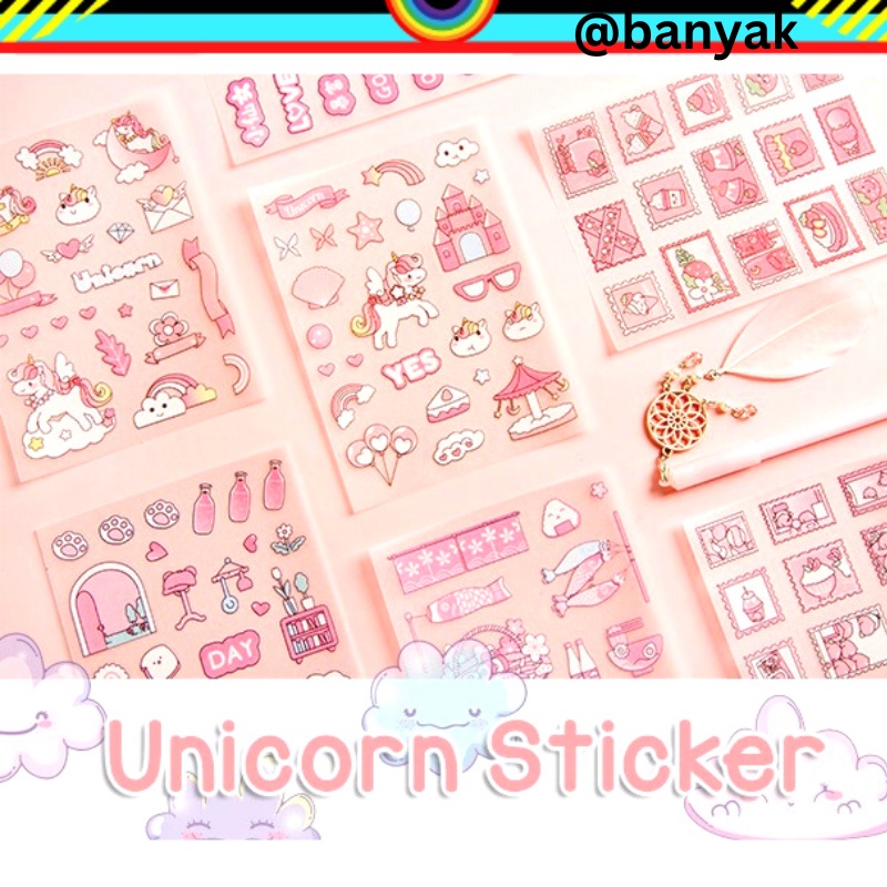 STIKER TRANSPARANT PET UNICORN KUDA PONY PINK STICKER STRAWBERRY CUPCAKE TEMA KARTUN JEPANG LUCU KAWAII CUTE STICKER DIARY LUCU STICKER STIKER SCRAPING BOOK SCRAPBOOK AESTHETIC JOURNAL JOURNALING BULLETIN JURNAL @banyak