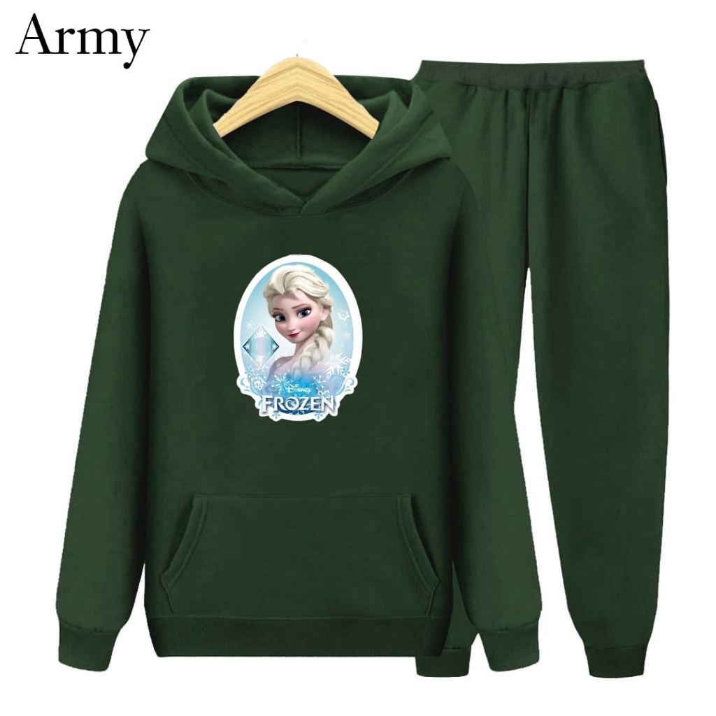 Hzl_outfit Setelan Sweater Hoodie Frozen Anak Perempuan S.M.XL