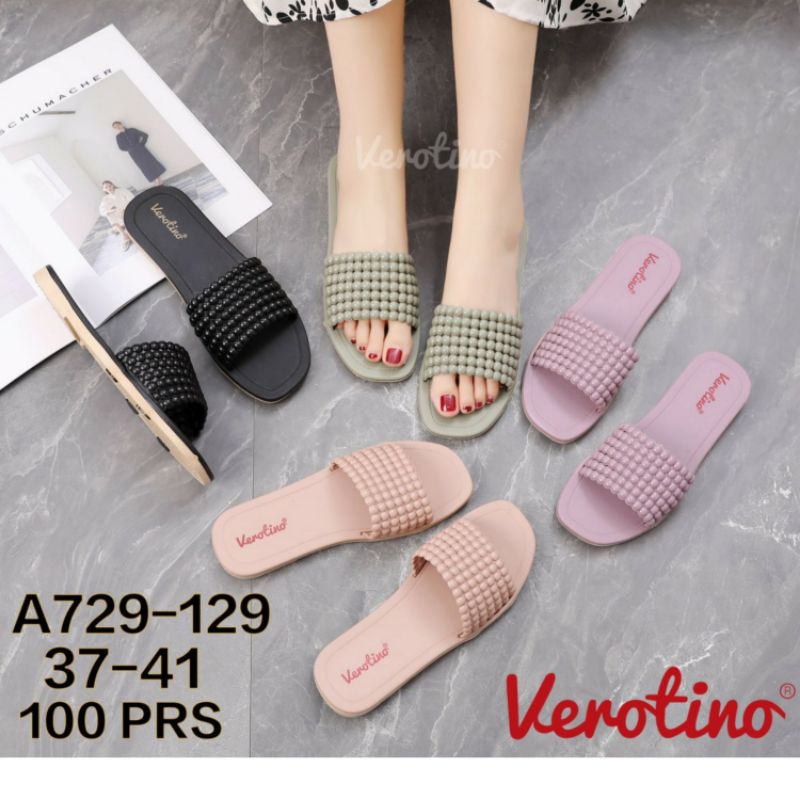 A729-129 Sandal Selop Wanita Verotino Motif Tali Bulat Karet Jelly Import Sendal Slop Cewek Perempuan Empuk Lentur Glanzton A729 A756 A756-26 Impor Murah Nyaman