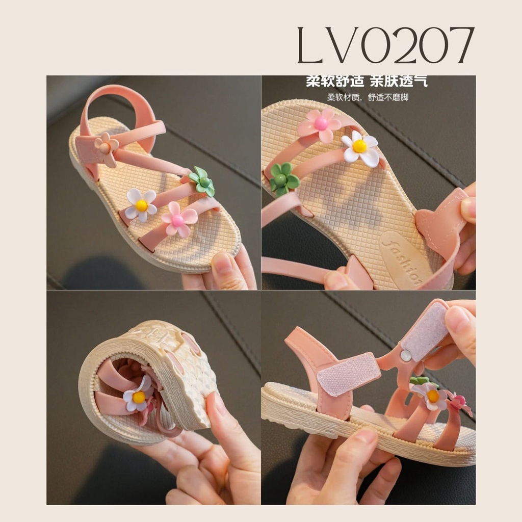 SHOEGALLERY LV0207 Sandal Import Anak Perempuan Motif Tali Zig Zag Bunga