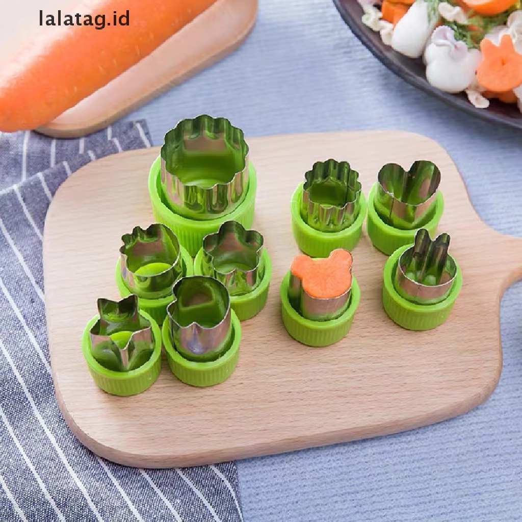 [lalatag] 9pcs Cetakan Pring Biskuit Stainless Steel Cetakan Embos Bentuk Buah Sayur [ID]