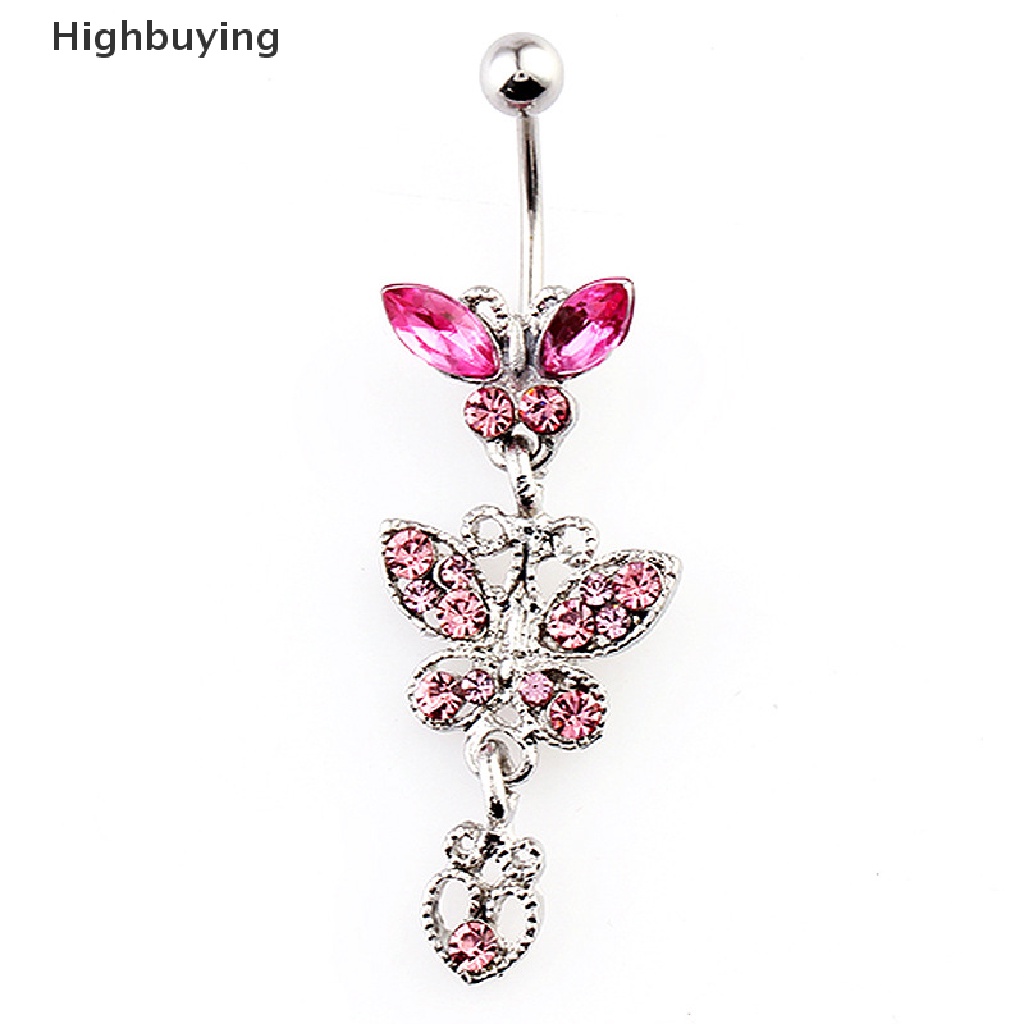 Hbid Surgical Steel Belly Button Ring Navel Nombril Belly Ring Butterfly Flower Kristal Cincin Pusar Fashion Body Belly Bar Body Belly Jewelry Glory