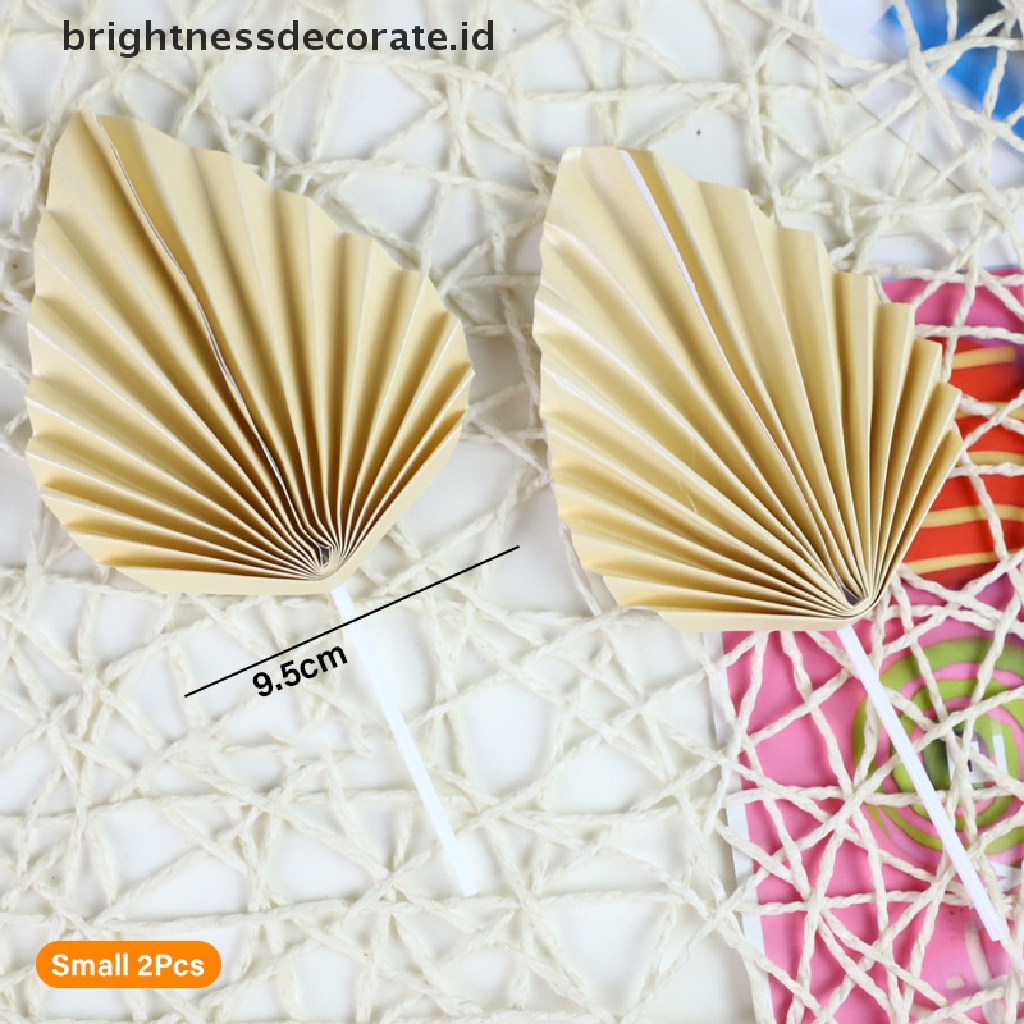 [Birth] 2pcs Paper Fan Cake Topper Gold Palm Leaf Dekorasi Pesta Ulang Tahun Kue Insert [ID]