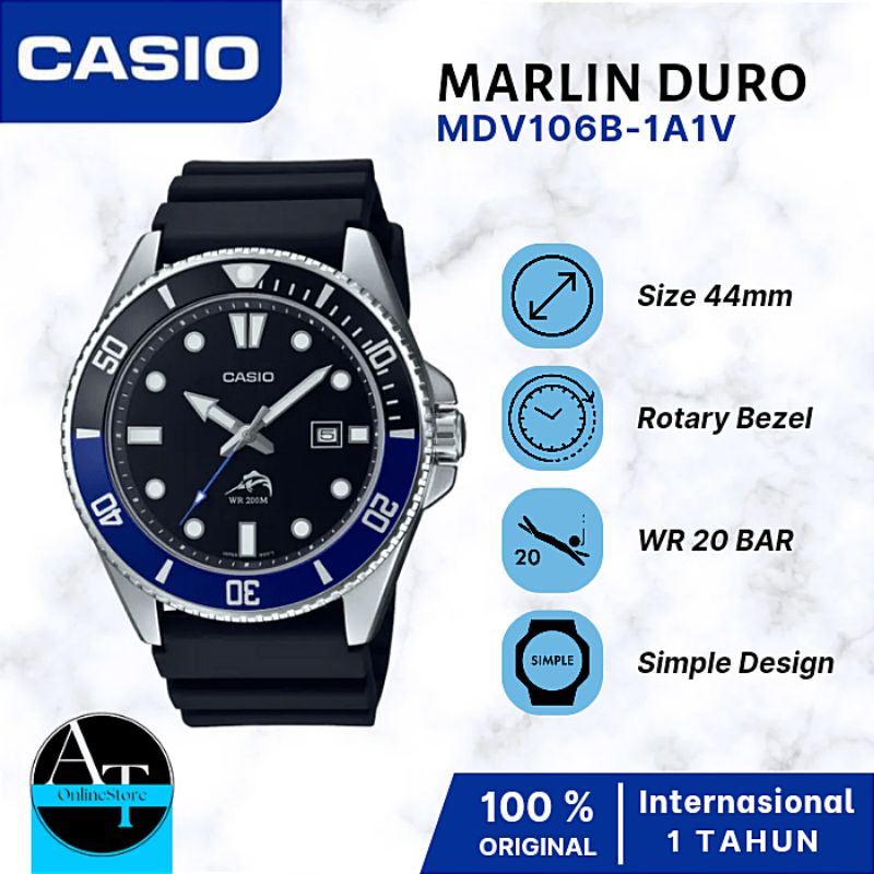 Jam Tangan Pria Casio Diver Marlin Duro MDV 106B 1A1V ORIGINAL Resmi