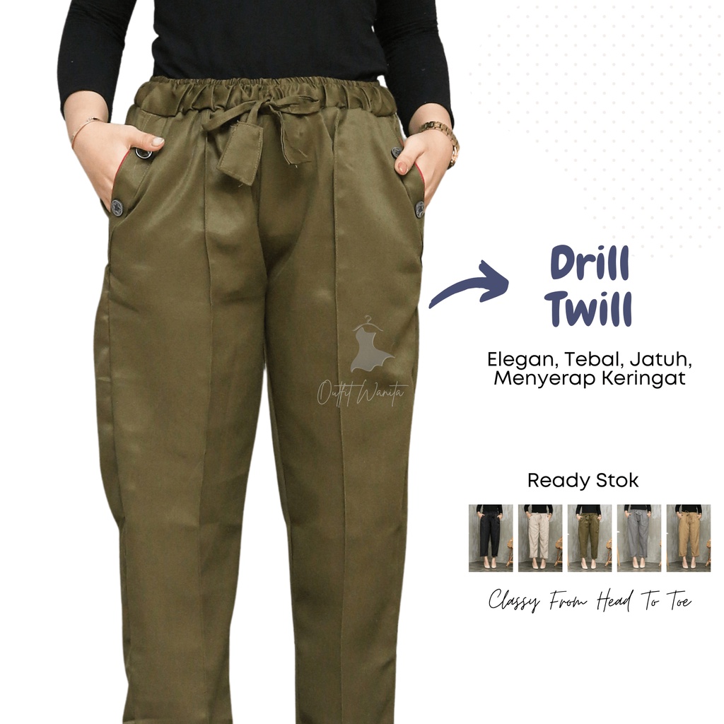 celana baggy pants wanita jumbo bahan adem menyerap keringat pinggang full karet