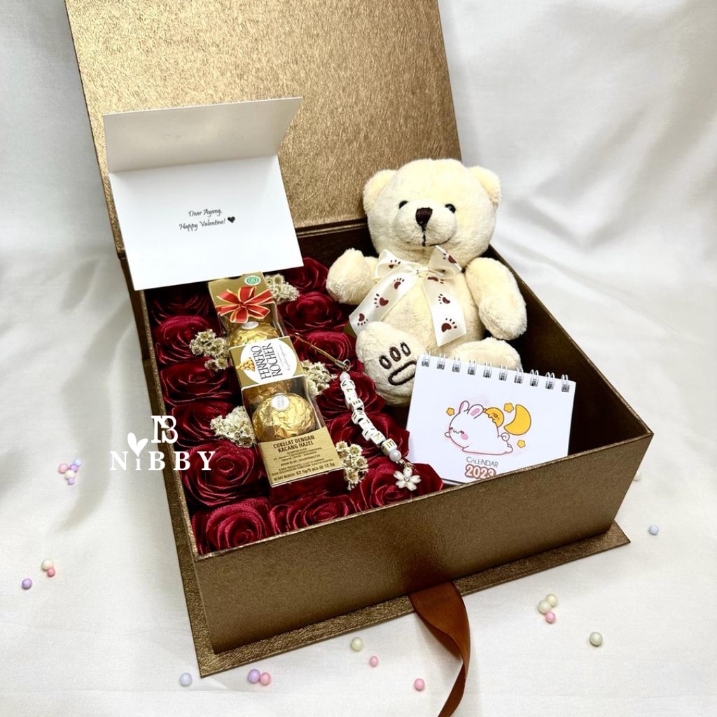 VALTROSE HAMPERS Valentine Gift Chocolate | Hard Box | Bunga Mawar Rose | Coklat Fererro | Boneka Premium | Hadiah Pacar Cewek Ulang Tahun Wisuda Anniversary Sidang Mewah