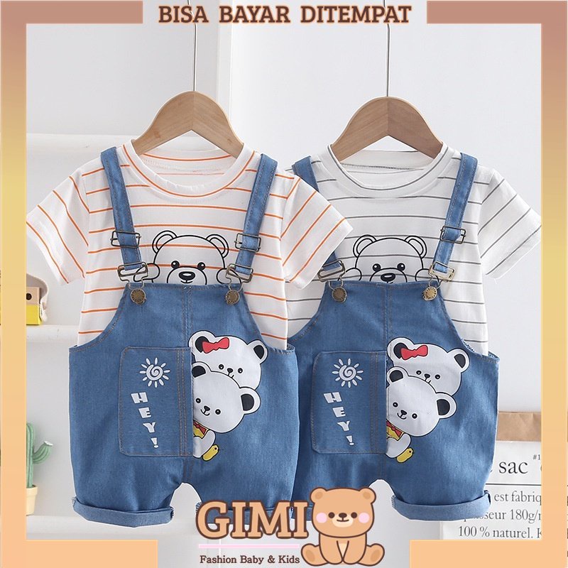 Baju Setelan Kodok Bayi Laki Laki Perempuan HEY CUTE BEAR Impor Jumper Cowok Bahan Kaos Katun