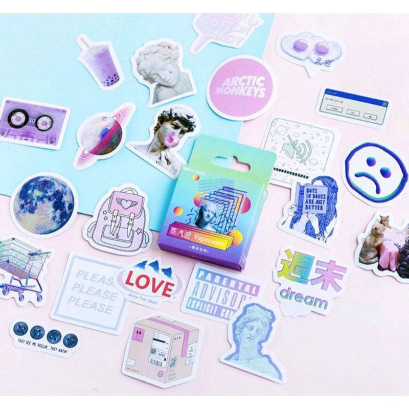 

46 Pcs VAPORWAVE Deco Sticker Planner DIY Scrapbook Stiker Dekor Jurnal Kotak
