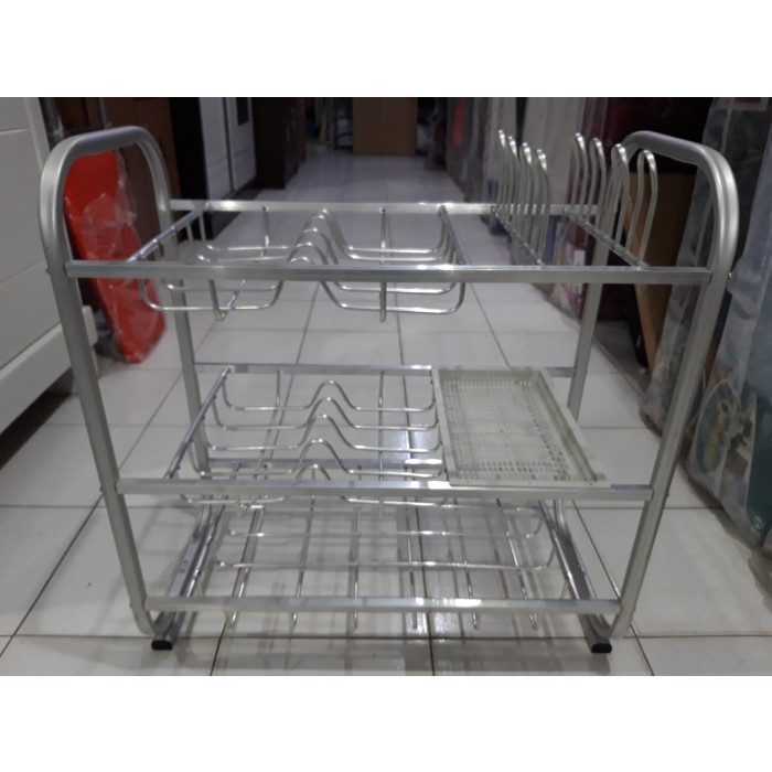 Rak Rak Piring Kecil Dapur Aluminium 3 Susun