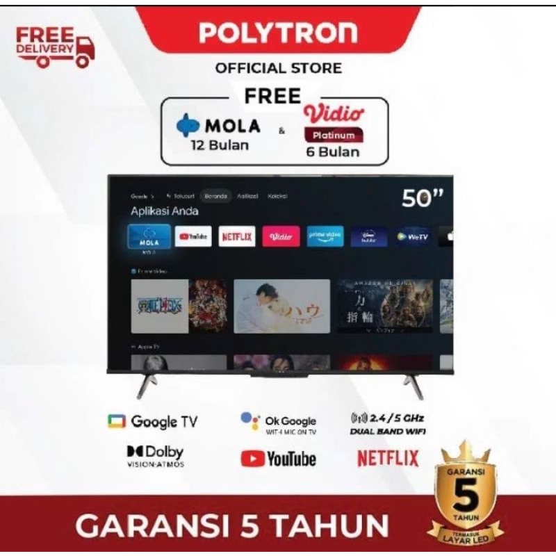 (Khusus Wilayah Palembang) TV Led Digital Android Polytron 50UG5959 Palembang