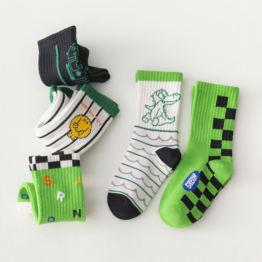 BRGUNIK Kaos Kaki Anak Lucu Kaus Kaki Bayi Motif Karakter Green White Black Series KK066