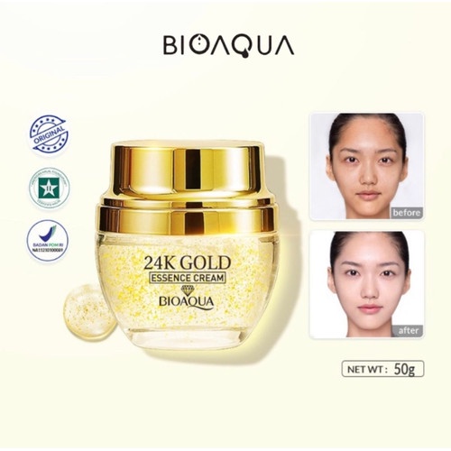 【BPOM】【100% ORIGINAL】Bioaqua 24K Gold Essence Cream 50g Day Cream Night Cream Brighty Moisturizer Wajah Glowing Krim Malam