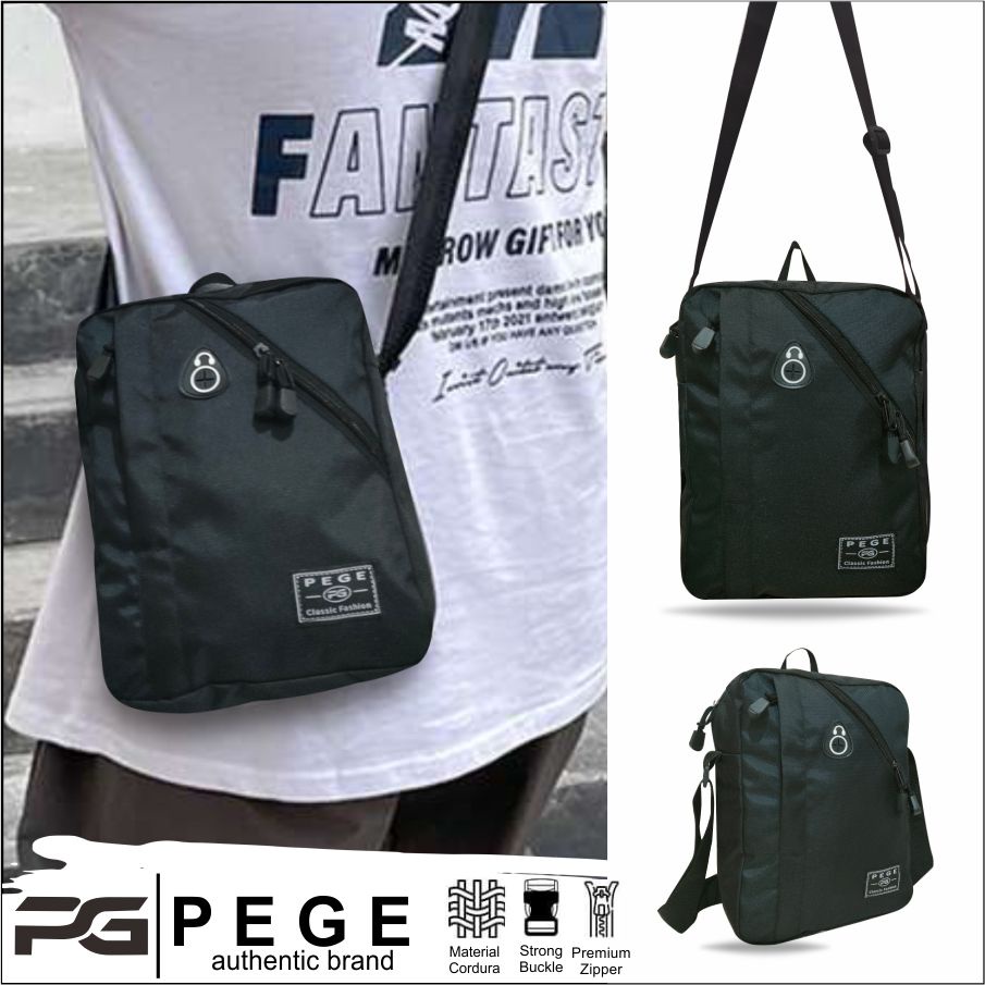 Tas Selempang Bahu Pria PEGE Eizen Model Casual Warna Hitam- PG 8948