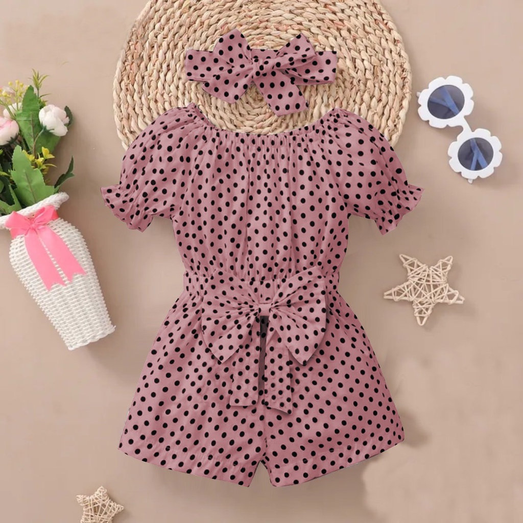 Jumpsuit Model Terbaru Anak Perempuan  Free Bando 1-8 Tahun Motif Polkadot  Matt Woolpeach/Jumpsuit Nabila Kids