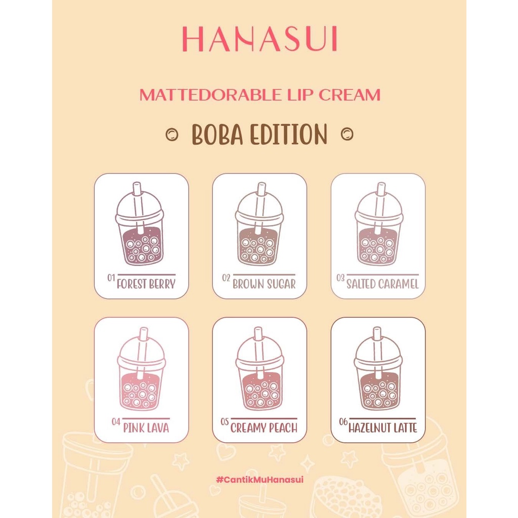 ✿ MADAME ✿ HANASUI LIP CREAM BOBA EDITION MATTEDORABLE - LIPCREAM VELVET MATTE HANASUI ORIGINAL