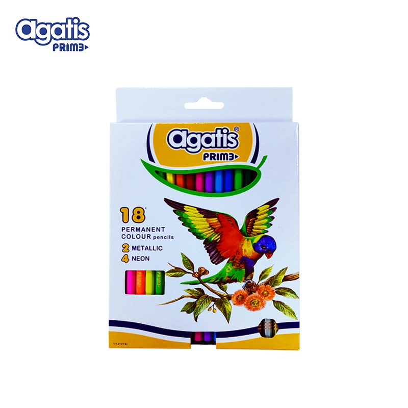 

AGATIS PRIME PENSIL WARNA ISI 18 / PENCIL WARNA 18 COLORS / WARNA NEON / GOLD / SILVER