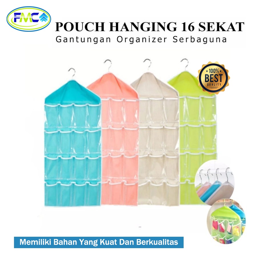 Gantungan 16 Sekat Gantungan Celana Dalam 16 Sekat Pouch Hanging Organizer Gantungan Serbaguna 16 Sekat Wadah Gantung Kaos Kaki Korean Underwear Pouch