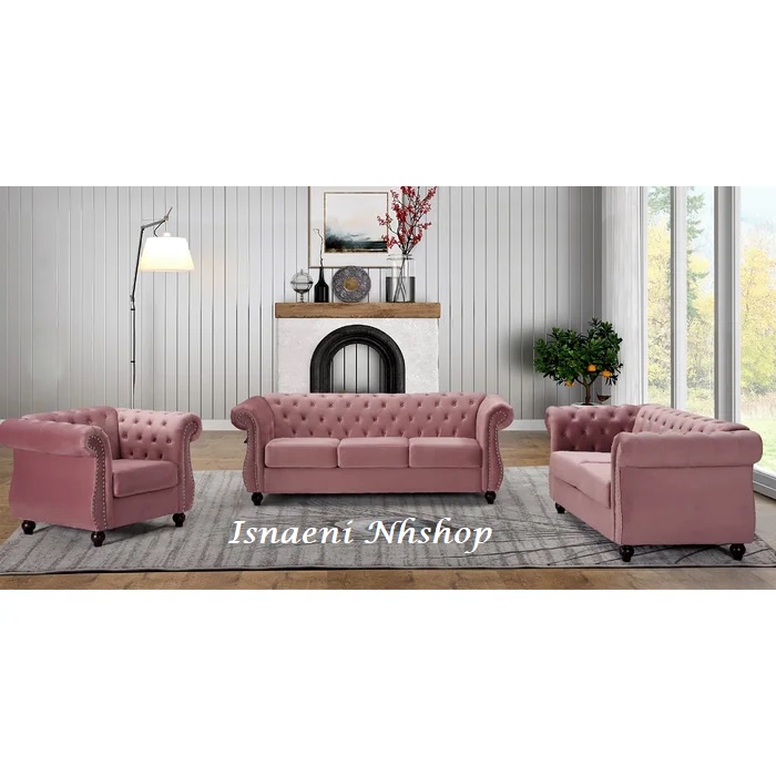 Set 123 Fabric Sofa Chasterfield Ruang Tamu Furnitur/Sofa Chesterfield BERGARANSI