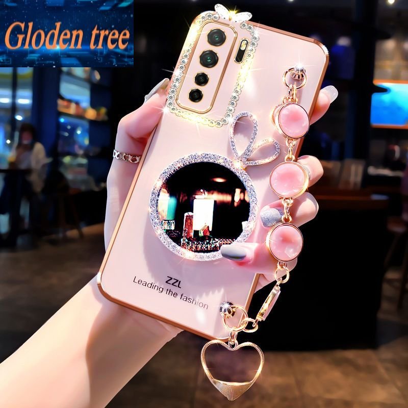 Gloden tree Phone Case Untuk Huawei Y6P Y6 2019 Y7 2019 Mate10 10Pro 20 20x20pro 30 30E Kelinci vanity mirror Perhiasan Gelang, Bingkai Foto Dengan Berlian