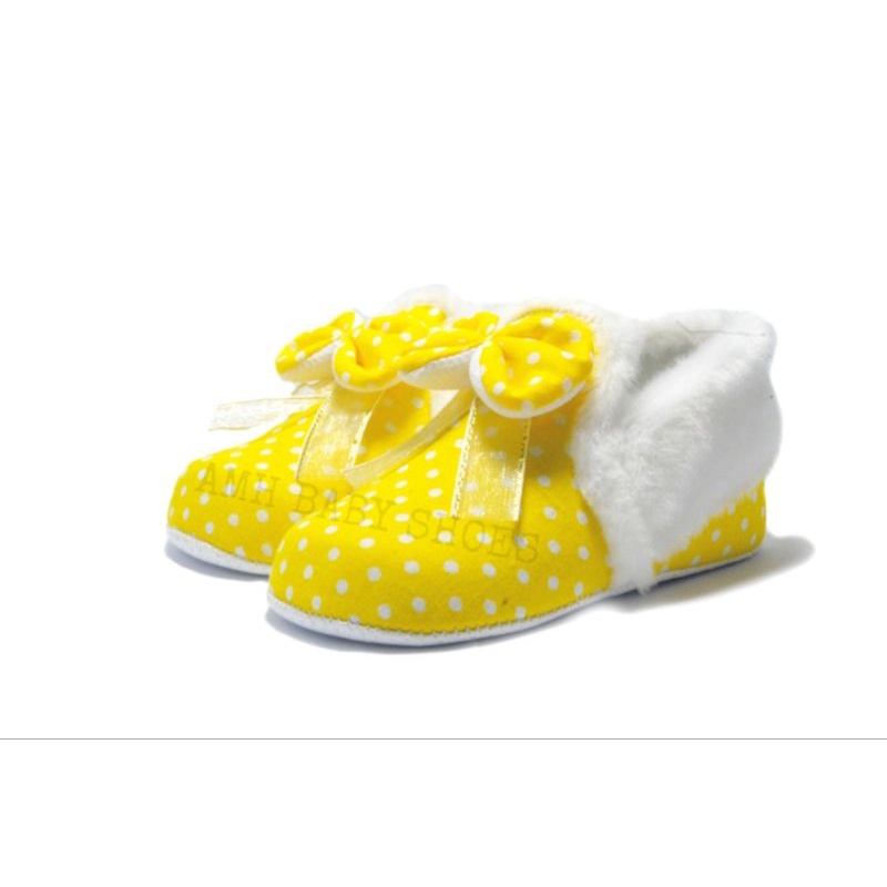 amh polka dotted sepatu bayi baby anak perempuan prewalker bulu 0_12 bln