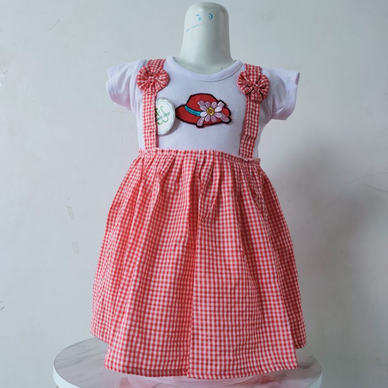 Dress anak  1 2 tahun motif kotak terbaru baju anak cewek perempuan rok viral motif kotak top ( dress kotak TOP )