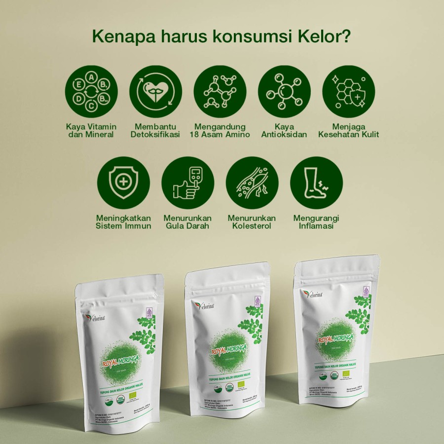 KELORINA - Serbuk Daun Kelor Royal Moringa Powder 250 Gram Daun Kelor Premium Bubuk Kelor Kelorina MOI Keloreena Original Ori 100% Kapsul