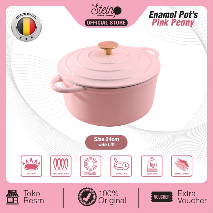 Stein Cast Iron Enamel Pot Non Stick Pinky Peony