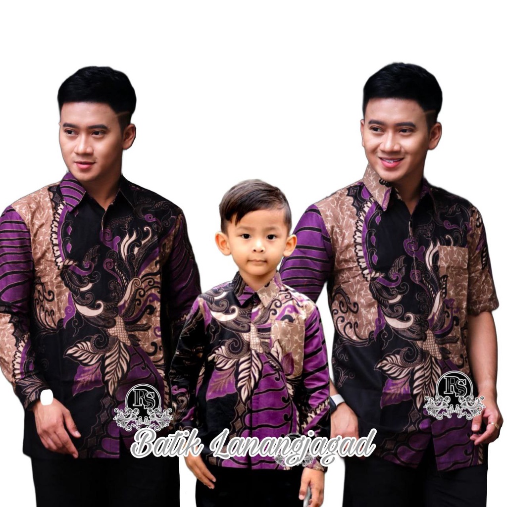 Batik Pria Couple Batik Ayah dan Anak Laki Laki Kemeja Batik Anak Cowok Motif Sangkuriang warna Ungu Taro