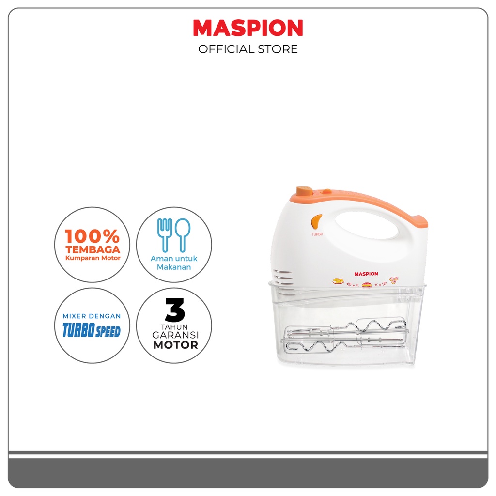 Maspion MT-1193 Hand Mixer Putih 5 Kecepatan Turbo - Pengaduk dan Pengocok Adonan Praktis