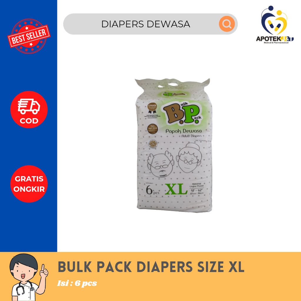 BP ADULT DIAPER POPOK DEWASA MODEL PEREKAT UKURAN XL - ISI 6 PCS