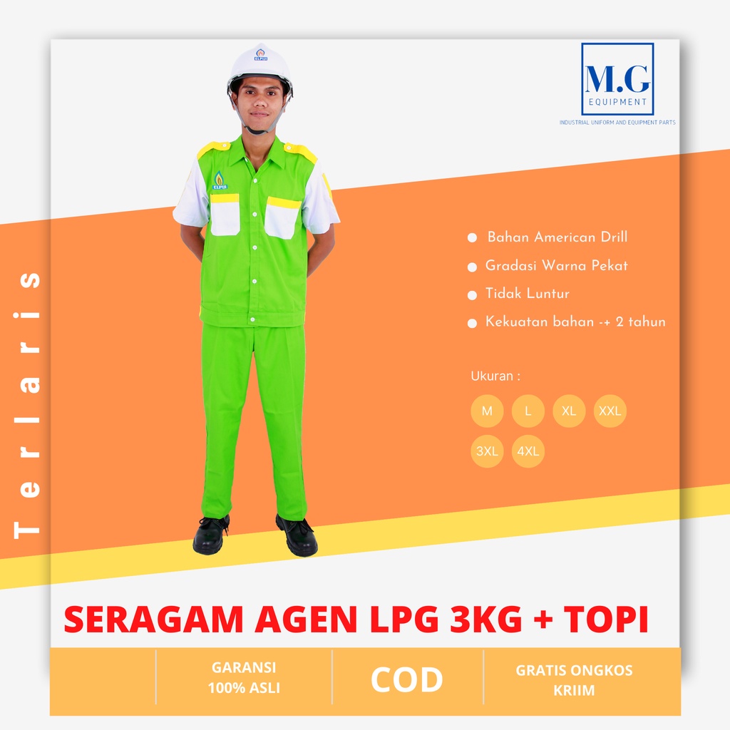 Seragam Lpg Pertamina Lengan Pendek Hijau + Topi